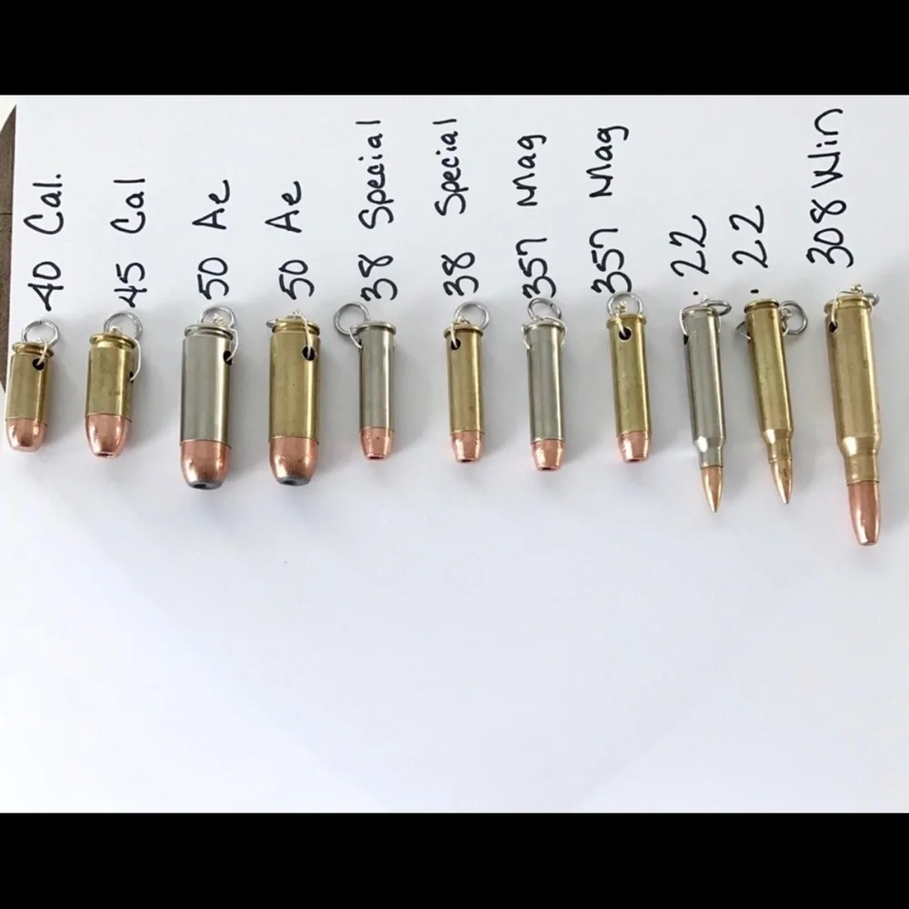 🆕22 Caliber Bullet with a 22 Caliber Bullet Slice Pendant Chain Stainles…